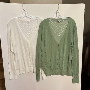 LuLaRoe Women's V-Neck Cardigans - white and Green bundle 2